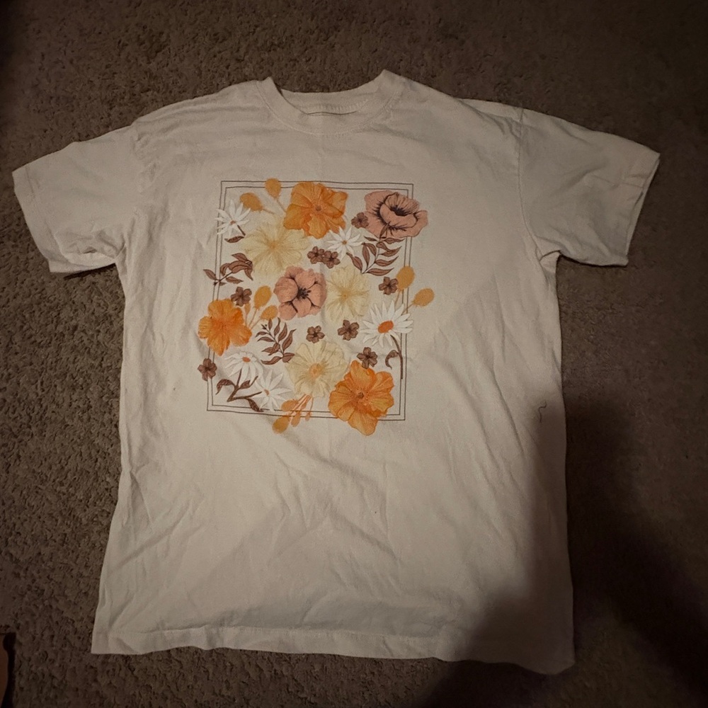 Cotton On Cream Tee with Orange & Brown Floral Graphic